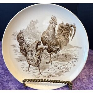 Spode Copeland England Brown Rooster Hens Plate Decor Vintage‎ Farmhouse Country